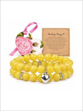 Citrine Beaded Bracelet Set Healing Crystal Charm Stretch Jewelry Gift